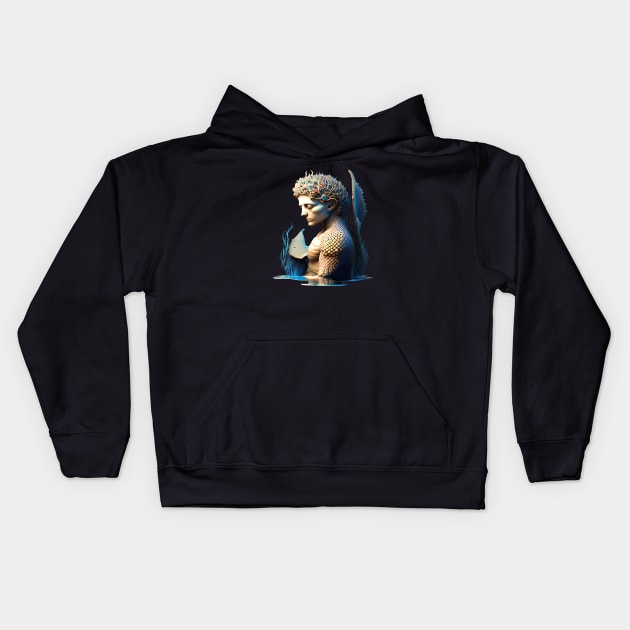 Merman Profile Mosaic Kids Hoodie by Xie